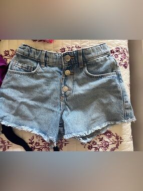 Zara Light Blue High-Waist Triple-Button Denim Shorts